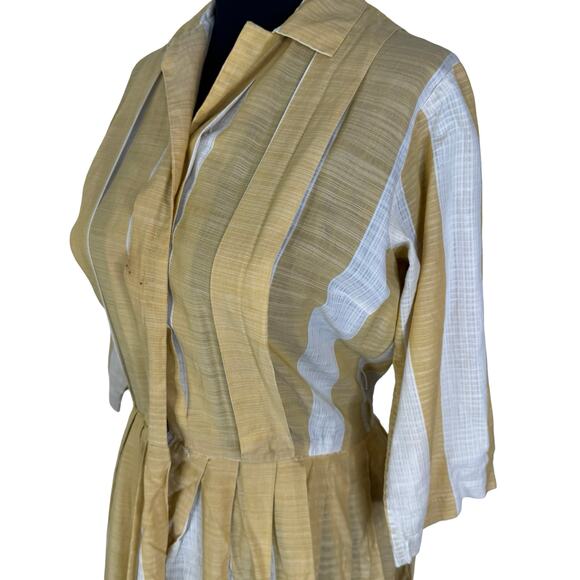Vintage 50s Donovan-Galvani Yellow Striped Shirtwaist Dress Cotton Voile As Is - Picture 14 of 16